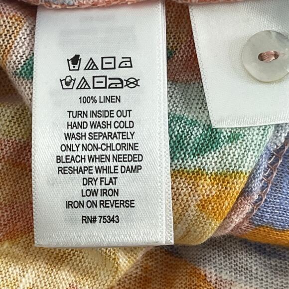 Joie Pullover Top Women’s M 100% Linen Slub Knit Multicolor Floral Button Back - Picture 7 of 7